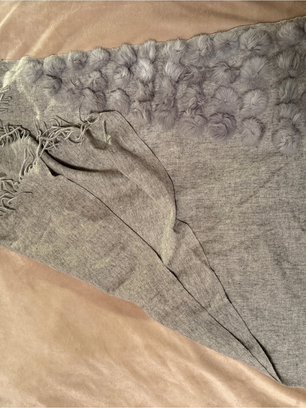 Gray Faux Fur Trim Throw Blanket/rectangular shape scarf